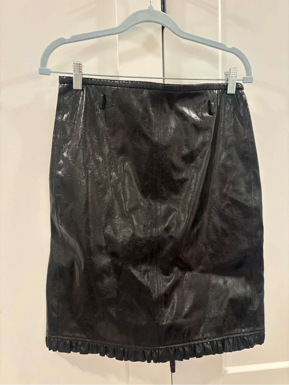 Black Faux Leather Ruffle Hem Skirt - Women